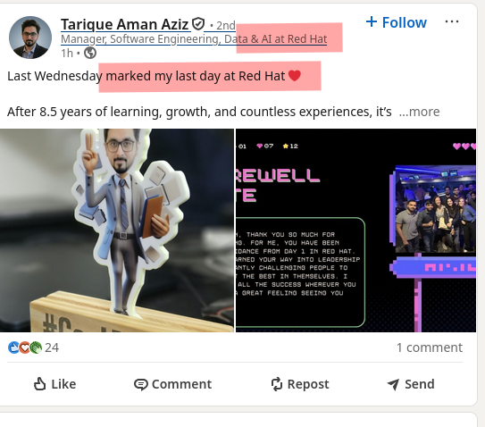 Last Wednesday marked my last day at Red Hat