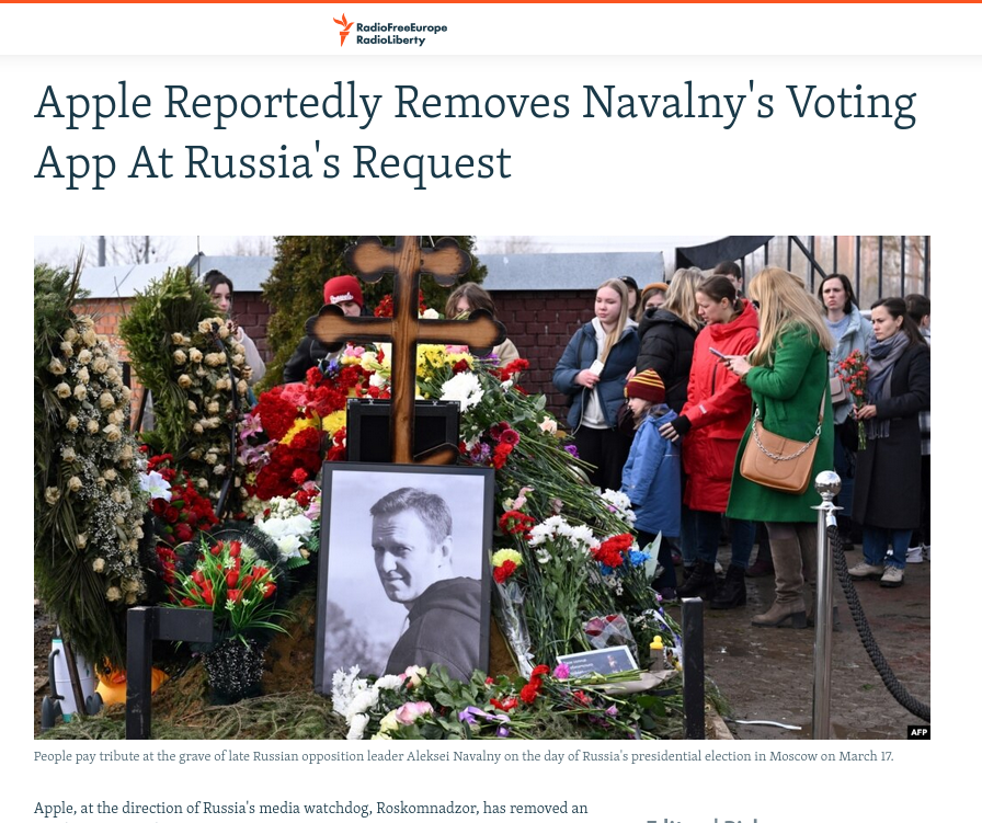Apple Reportedly Removes Navalny's Voting App At Russia's Request