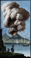 Mount Vesuvius emitting a column of smoke after its eruption on 8 August 1779