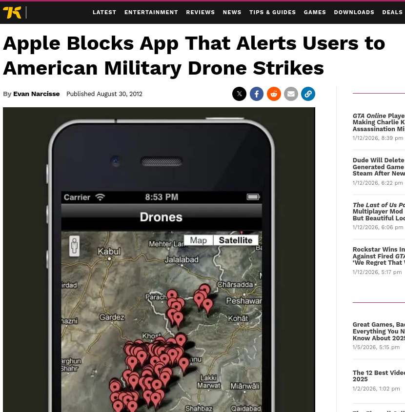 Apple Blocks App That Alerts Users to American Military Drone Strikes
