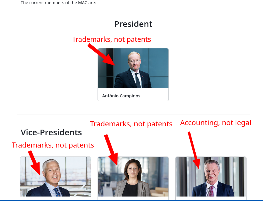 Management Advisory Committee: Accounting, not legal; Trademarks, not patents