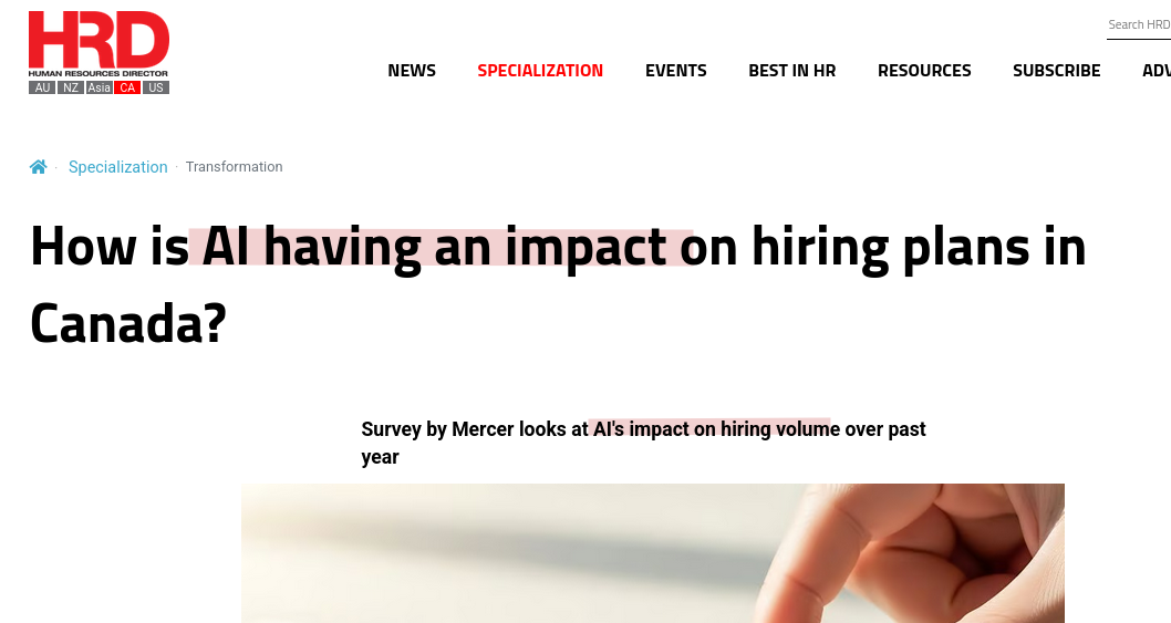 How is AI having an impact on hiring plans in Canada?