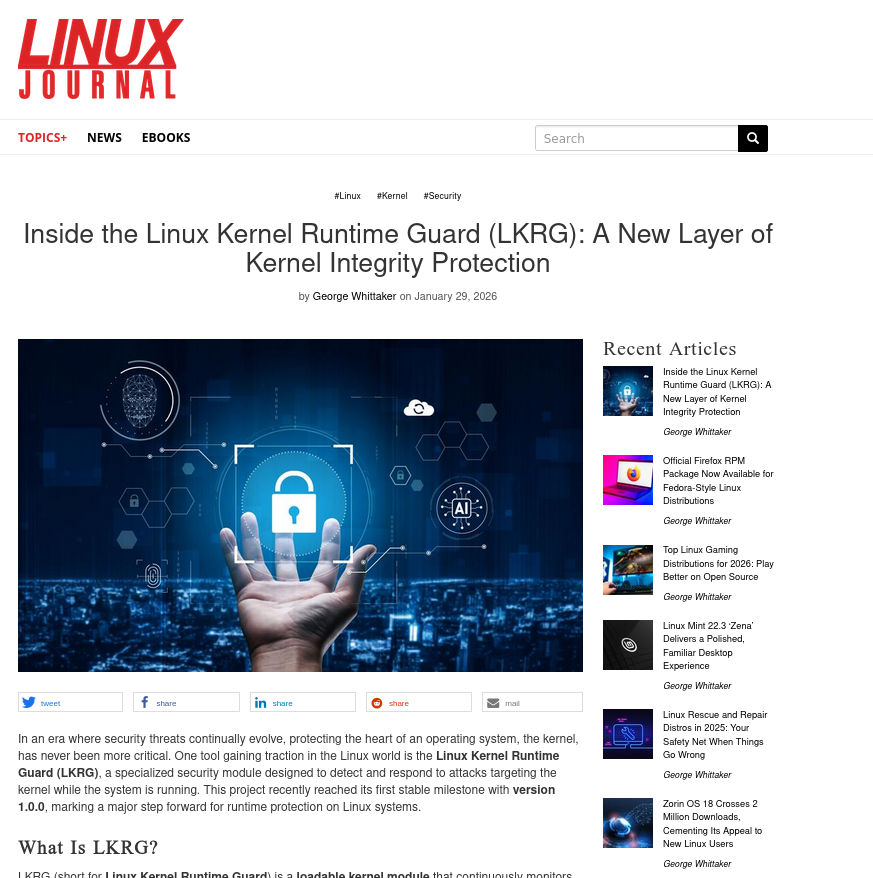 Inside the Linux Kernel Runtime Guard (LKRG): A New Layer of Kernel Integrity Protection
