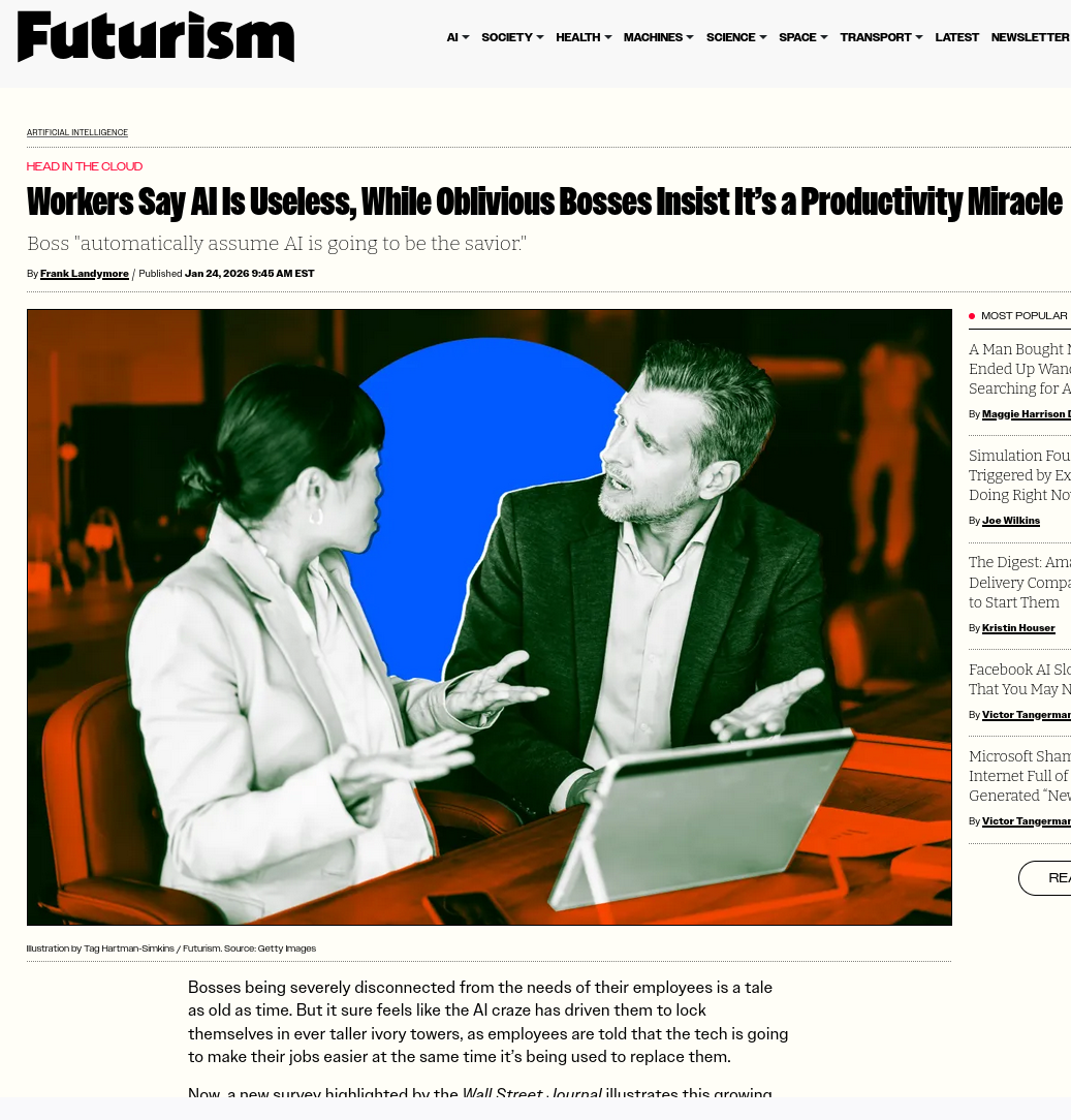 Workers Say AI Is Useless, While Oblivious Bosses Insist It’s a Productivity Miracle