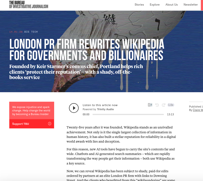 London PR firm rewrites Wikipedia for governments and billionaires