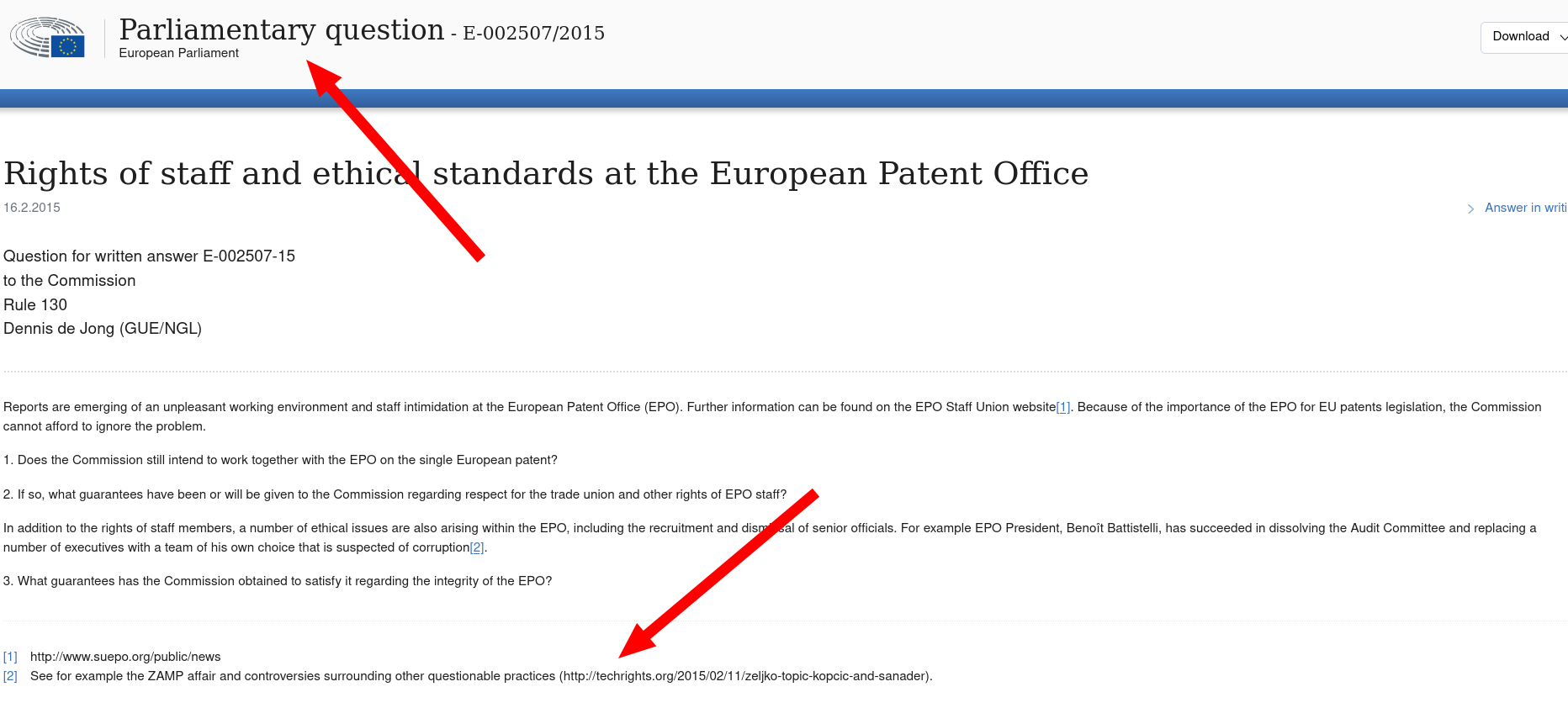  Rights of staff and ethical standards at the European Patent Office
