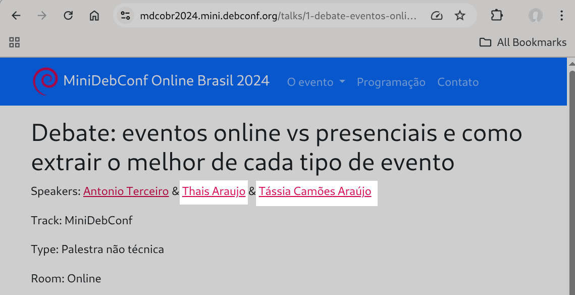 Paulo Henrique de Lima Santana, Antonio Terceiro, Thaís Rebouças de Araujo, Tássia Camões Araújo, Debian, DebConf, Brazil