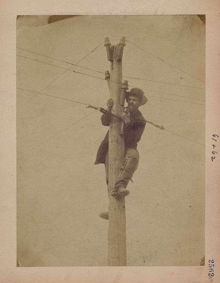A Man Fixes Telegraph Wires During the US Civil War