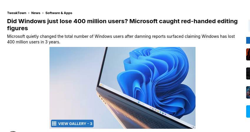 Did Windows just lose 400 million users? Microsoft caught red-handed editing figures