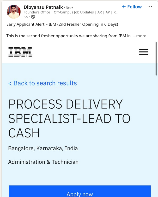 Early Applicant Alert – IBM (2nd Fresher Opening in 6 Days)