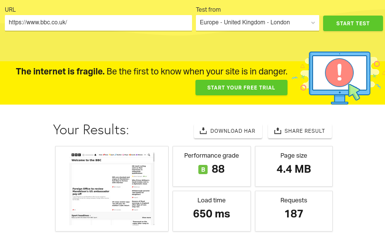 bbc Pingdom Website Speed Test