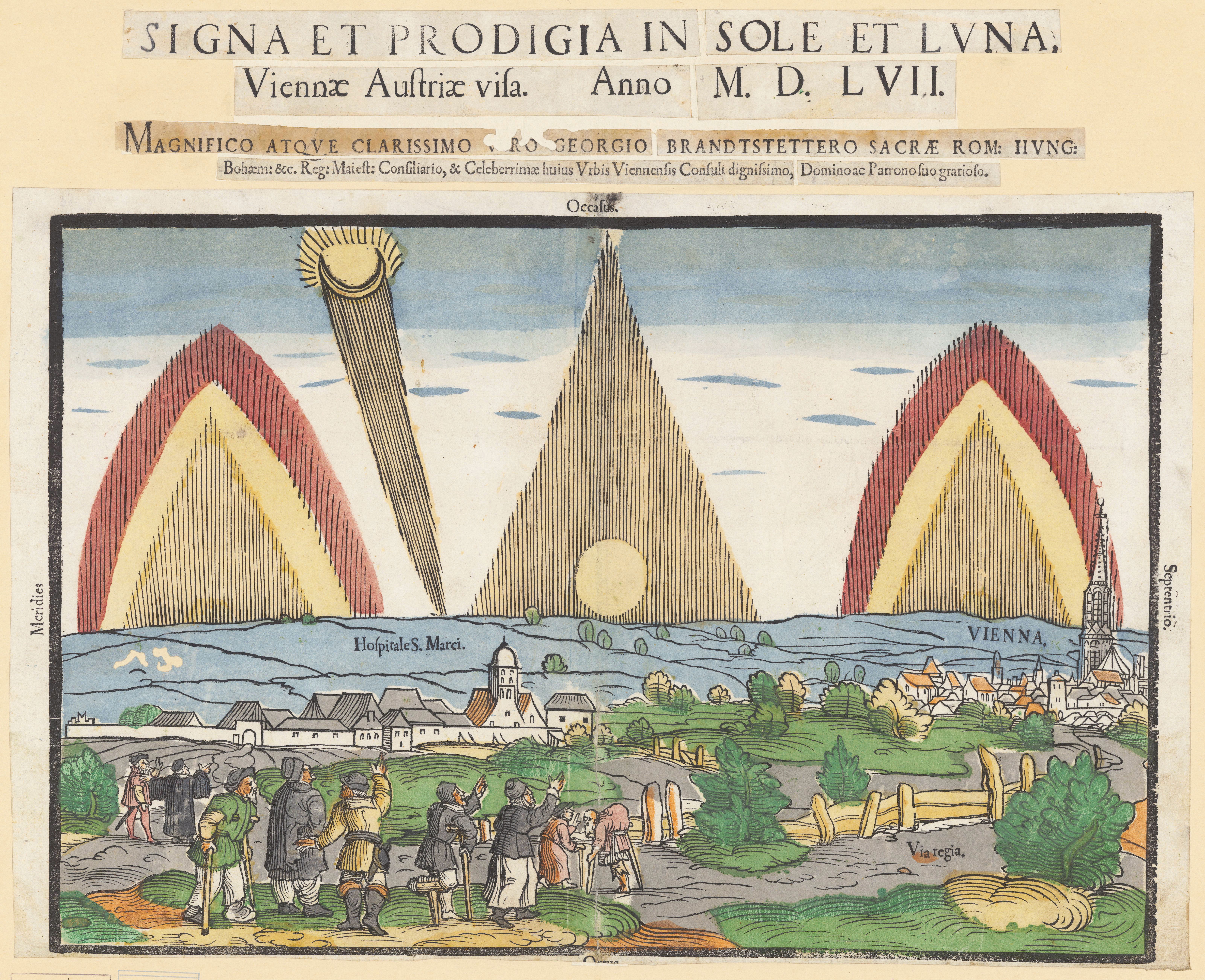 Northern Lights and a secondary solar phenomenon, seen over Vienna, 1557.