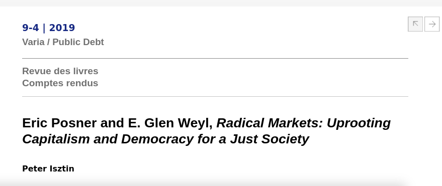 Eric Posner and E. Glen Weyl, Radical Markets: Uprooting Capitalism and Democracy for a Just Society