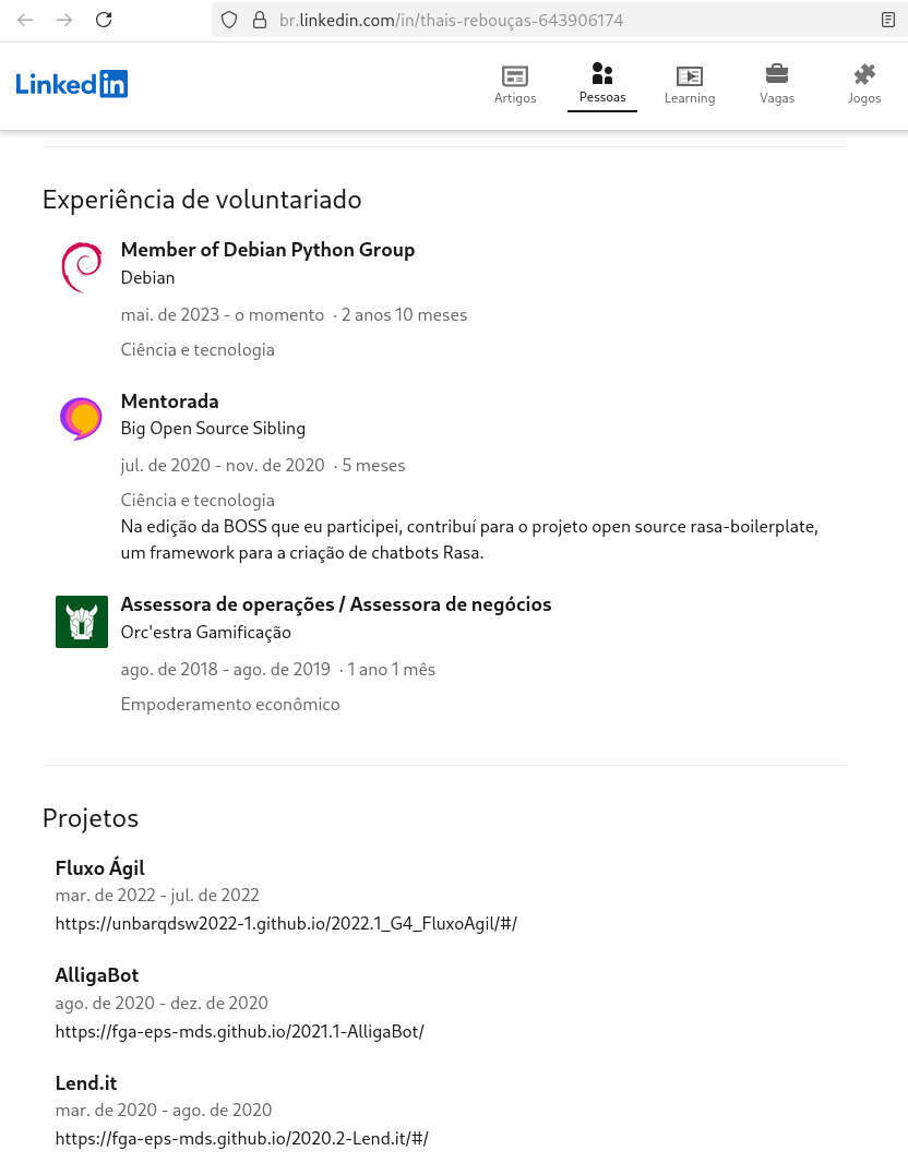 Thaís Rebouças de Araujo, LinkedIn, Debian