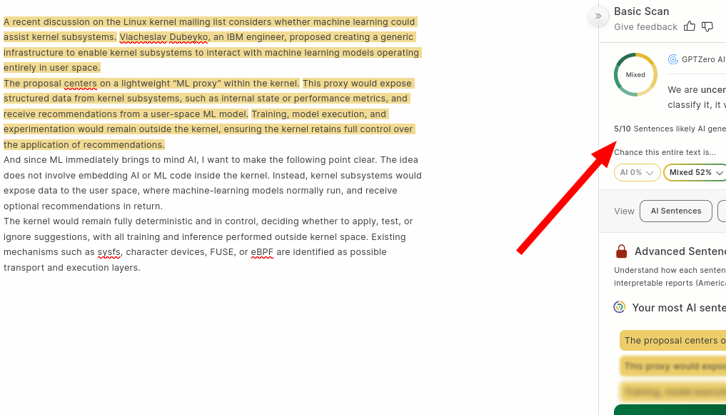 And since ML immediately brings to mind AI, I want to make the following point clear. The idea does not involve embedding AI or ML code inside the kernel. Instead, kernel subsystems would expose data to the user space, where machine-learning models normally run, and receive optional recommendations in return.