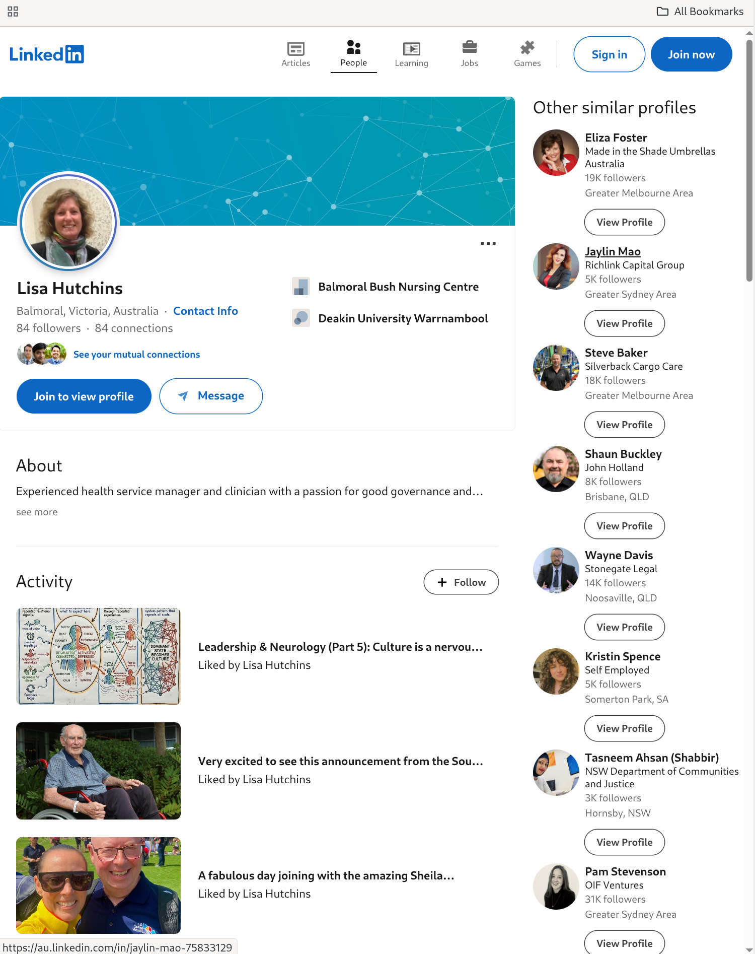 Lisa Hutchins, Nurse, Balmoral, LinkedIn