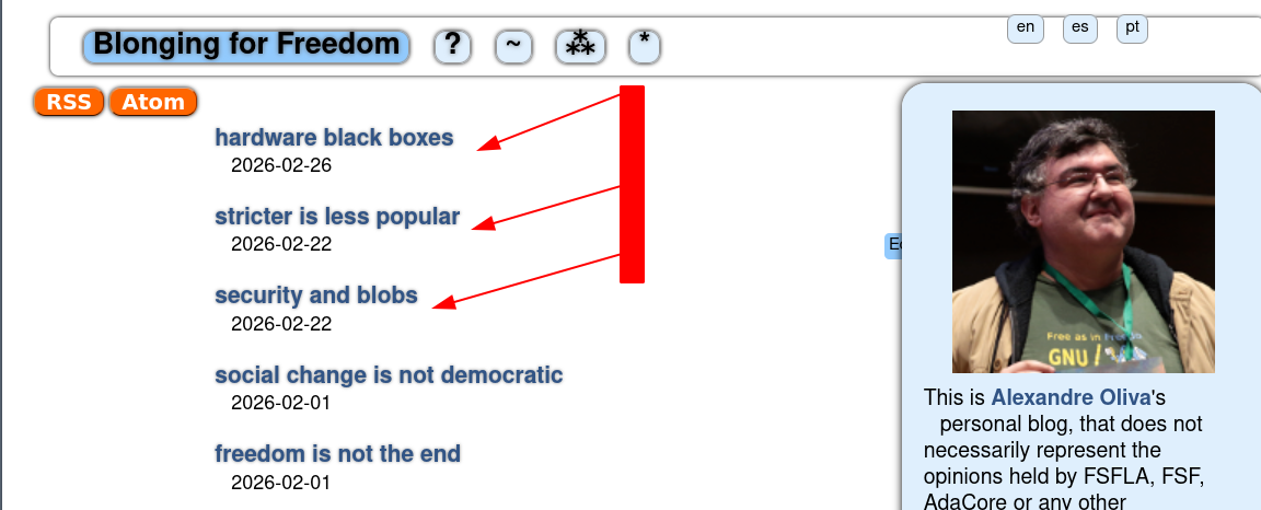 This is Alexandre Oliva's personal blog, that does not necessarily represent the opinions held by FSFLA, FSF, AdaCore or any other organization the author may be or may have been associated with, or even by myself, as of now or ever.