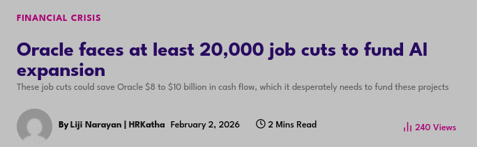 These job cuts could save Oracle $8 to $10 billion in cash flow, which it desperately needs to fund these projects