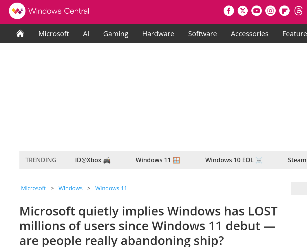 Microsoft quietly implies Windows has LOST millions of users since Windows 11 debut — are people really abandoning ship?