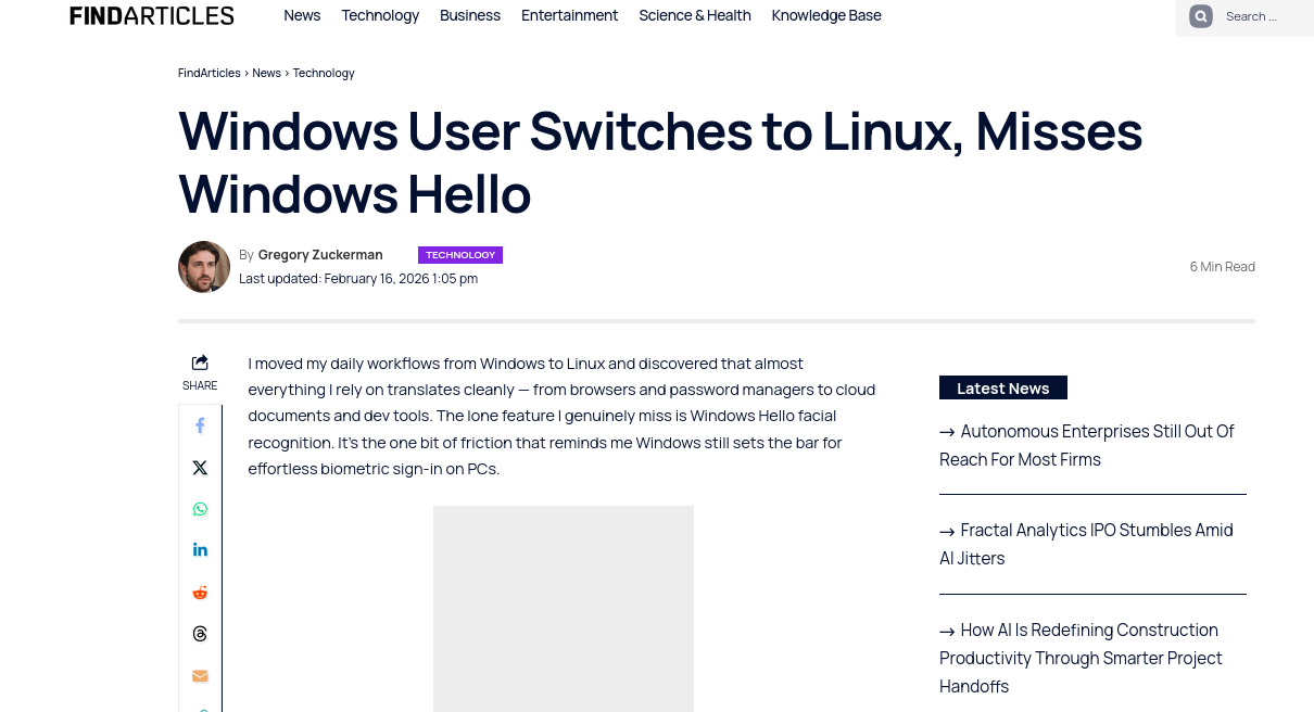 Windows User Switches to Linux, Misses Windows Hello