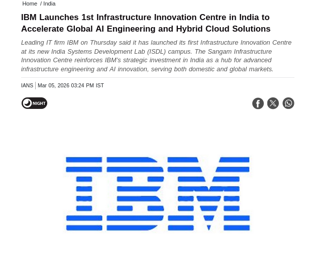 IBM Launches 1st Infrastructure Innovation Centre in India to Accelerate Global AI Engineering and Hybrid Cloud Solutions