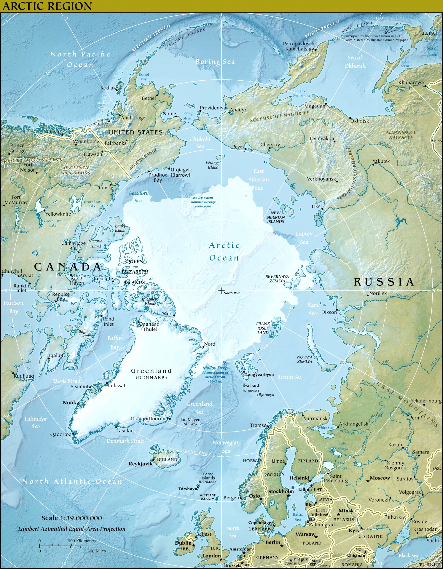 Physical Arctic Region Map.