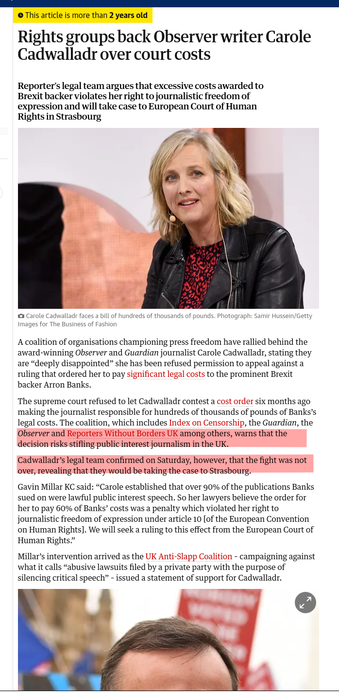 Rights groups back Observer writer Carole Cadwalladr over court costs