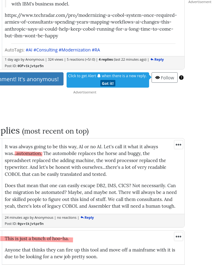 It was always going to be this way, AI or no AI. Let's call it what it always was...automation. The automobile replaces the horse and buggy, the spreadsheet replaced the adding machine, the word processor replaced the typewriter. And let's be honest with ourselves...there's a lot of very readable COBOL that can be easily translated and tested.