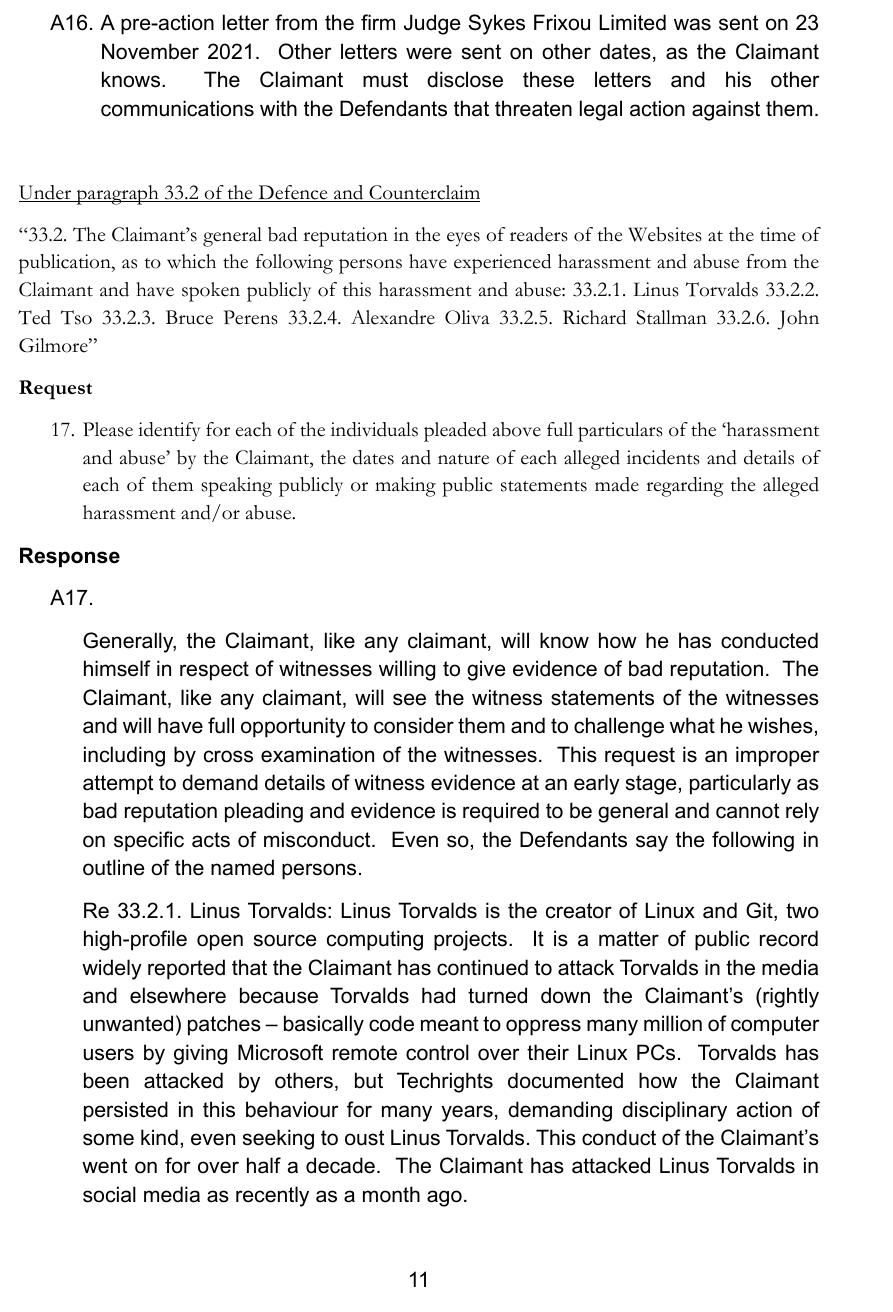 A pre-action letter from the firm Judge Sykes Frixou Limited was sent on 23 November 2021. Other letters were sent on other dates, as the Claimant knows. The Claimant must disclose these letters and his other communications with the Defendants that threaten legal action against them.