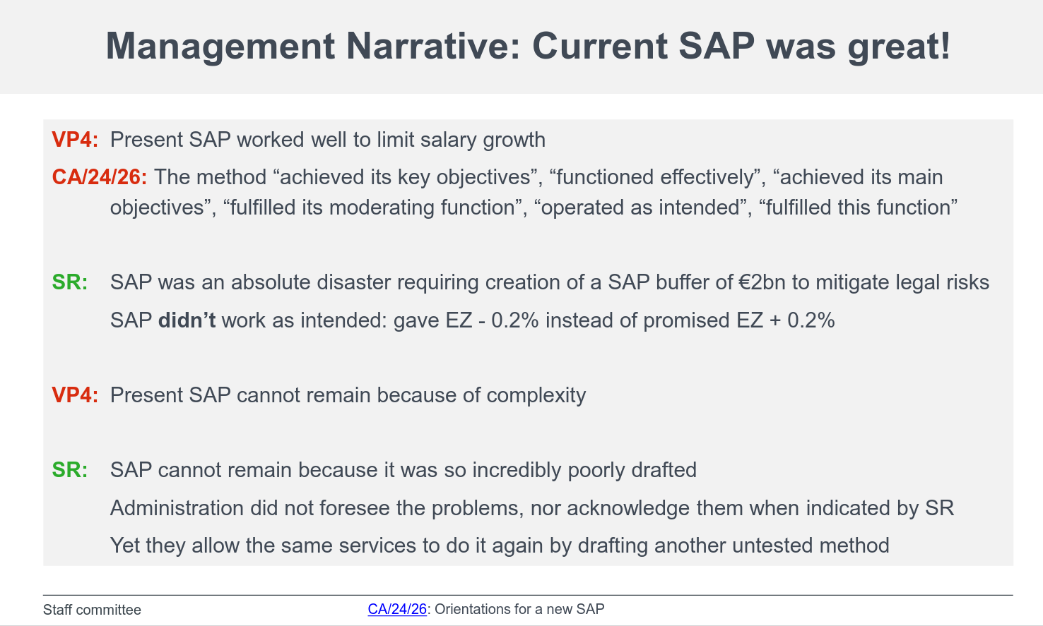 Management Narrative: Current SAP was great!