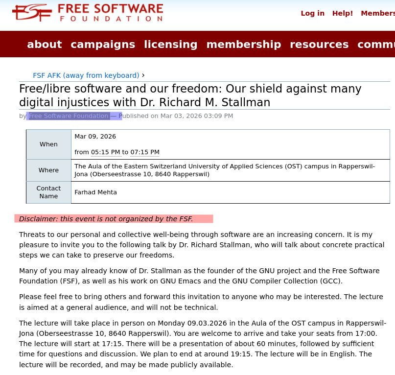 Libre software and our freedom: Our shield against many digital injustices with Dr. Richard M. Stallman