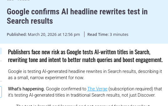 Google confirms AI headline rewrites test in Search results