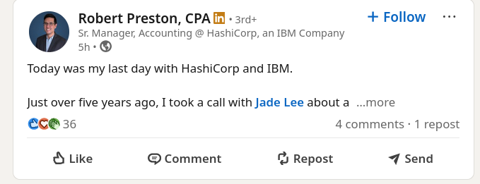 Today was my last day with HashiCorp and IBM.