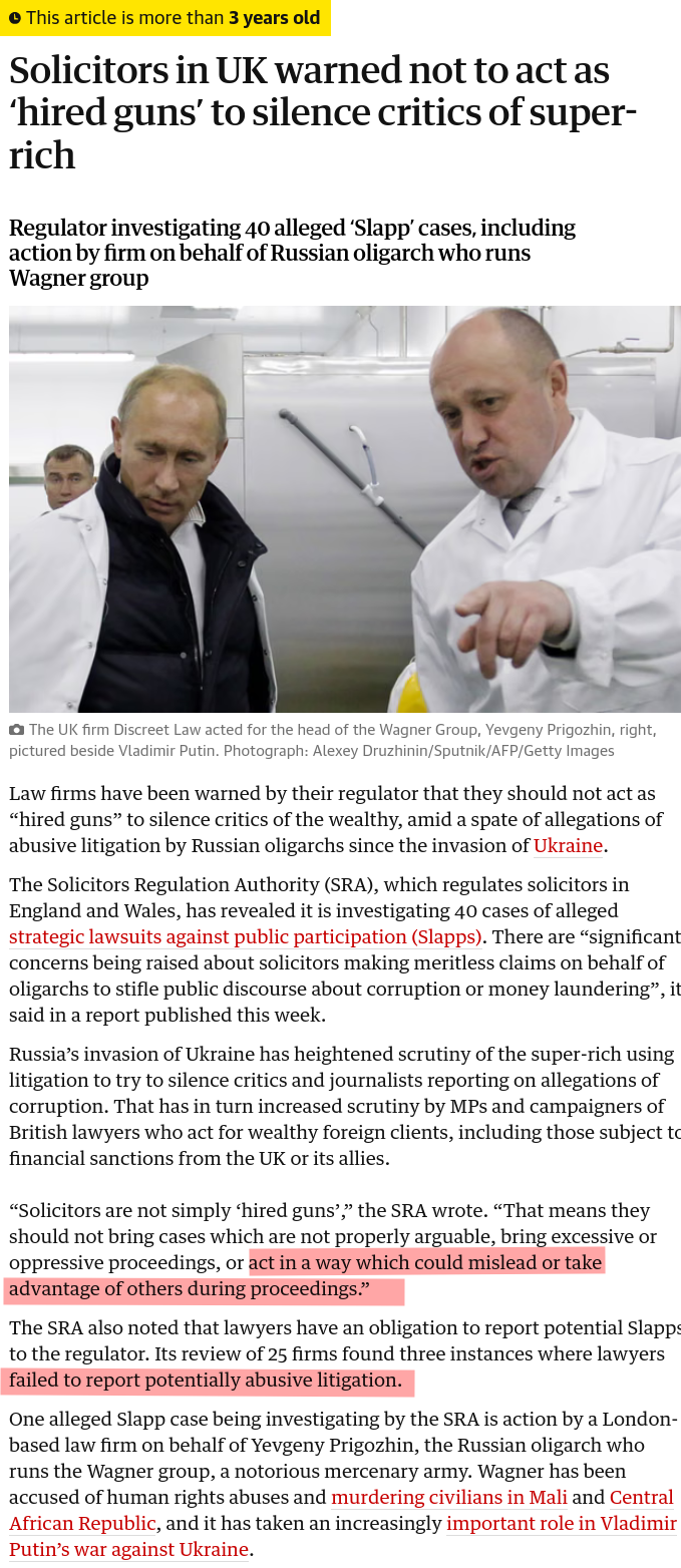 Solicitors in UK warned not to act as ‘hired guns’ to silence critics of super-rich