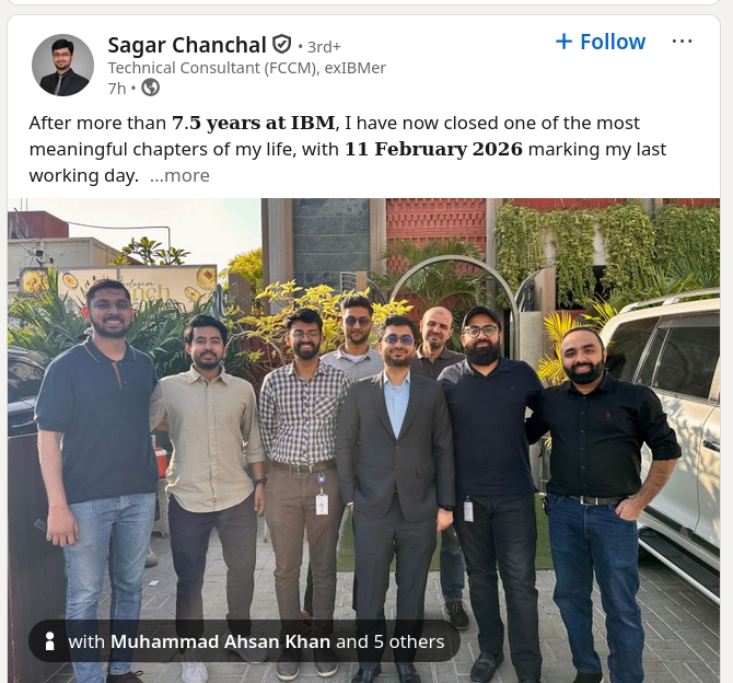 After more than 𝟕.𝟓 𝐲𝐞𝐚𝐫𝐬 𝐚𝐭 𝐈𝐁𝐌, I have now closed one of the most meaningful chapters of my life, with 𝟏𝟏 𝐅𝐞𝐛𝐫𝐮𝐚𝐫𝐲 𝟐𝟎𝟐𝟔 marking my last working day.