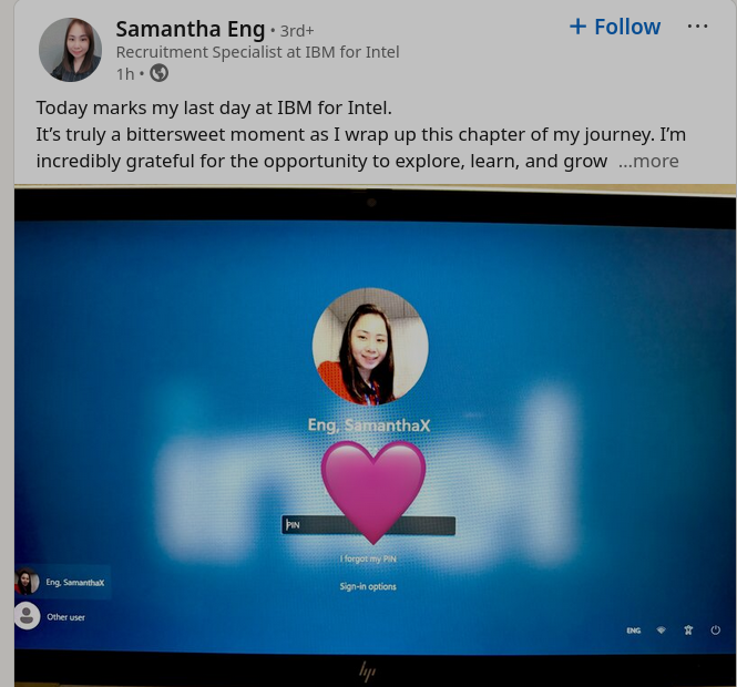 Today marks my last day at IBM for Intel.