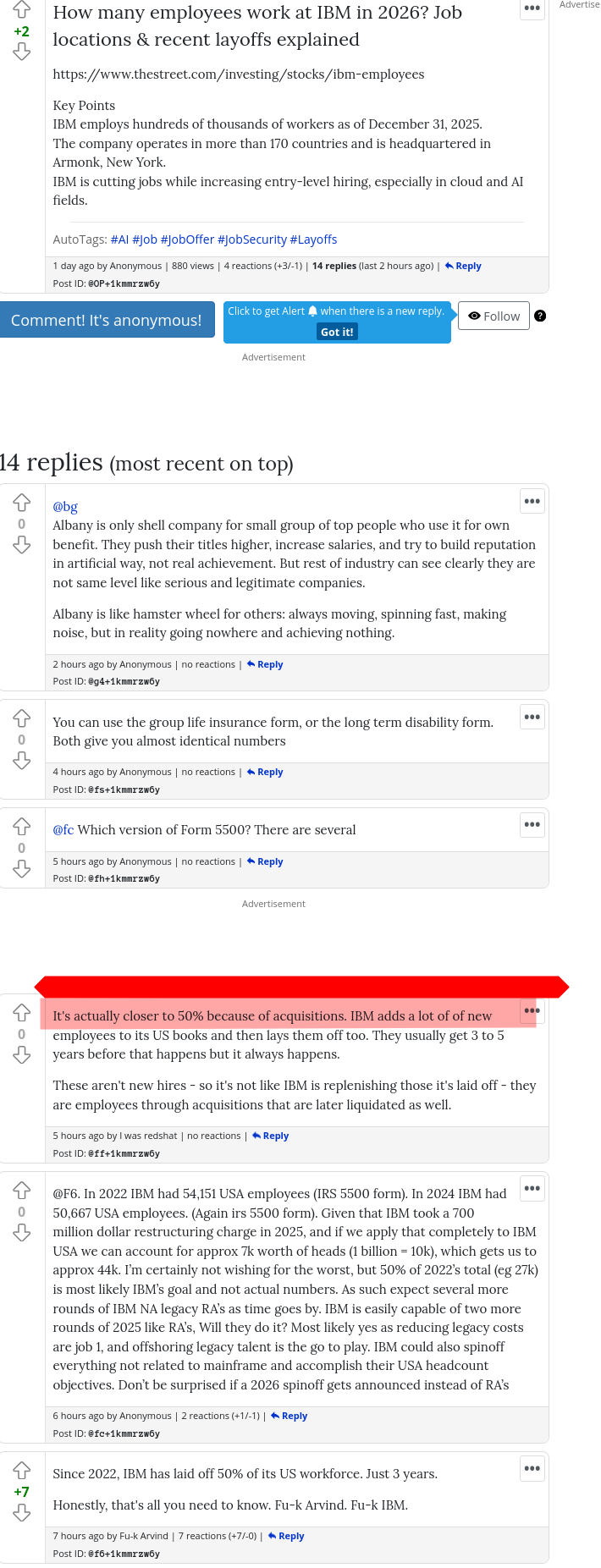 It's actually closer to 50% because of acquisitions. IBM adds a lot of of new employees to its US books and then lays them off too. They usually get 3 to 5 years before that happens but it always happens.