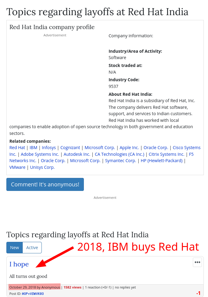 Topics regarding layoffs at Red Hat India
