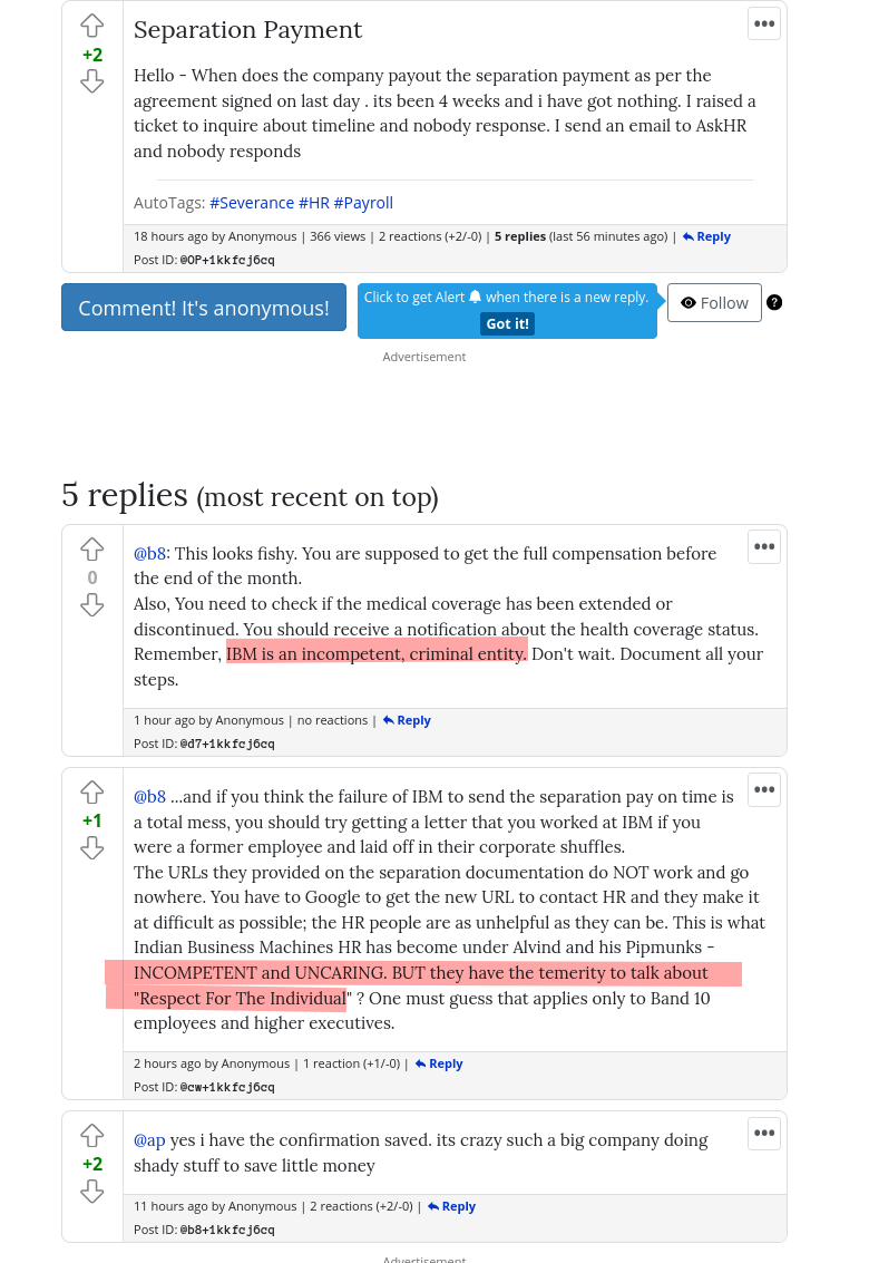 ...and if you think the failure of IBM to send the separation pay on time is a total mess, you should try getting a letter that you worked at IBM if you were a former employee and laid off in their corporate shuffles.
