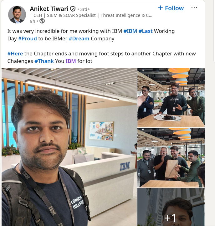 Here the Chapter ends and moving foot steps to another Chapter with new Chalenges Thank You IBM for lot