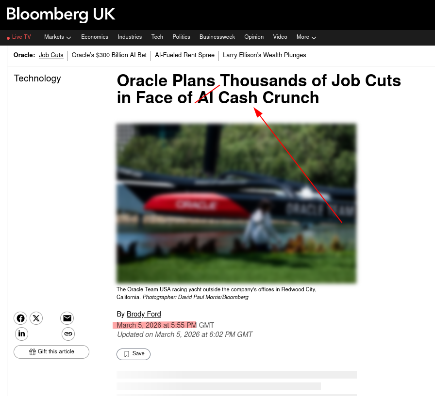 Oracle Plans Thousands of Job Cuts in Face of AI Cash Crunch