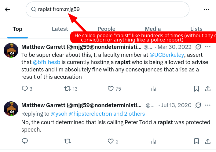 He called people 'rapist' like hundreds of times (without any conviction or anything like a police report)