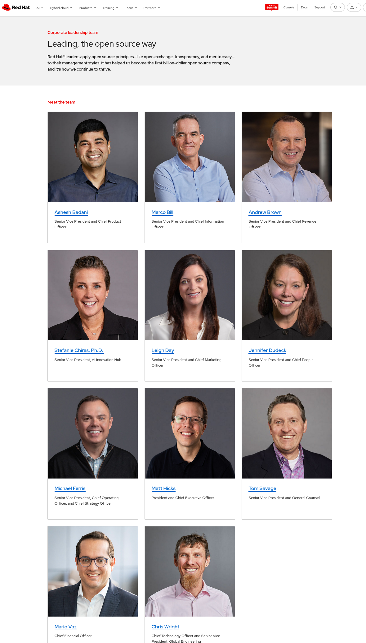 Corporate leadership team