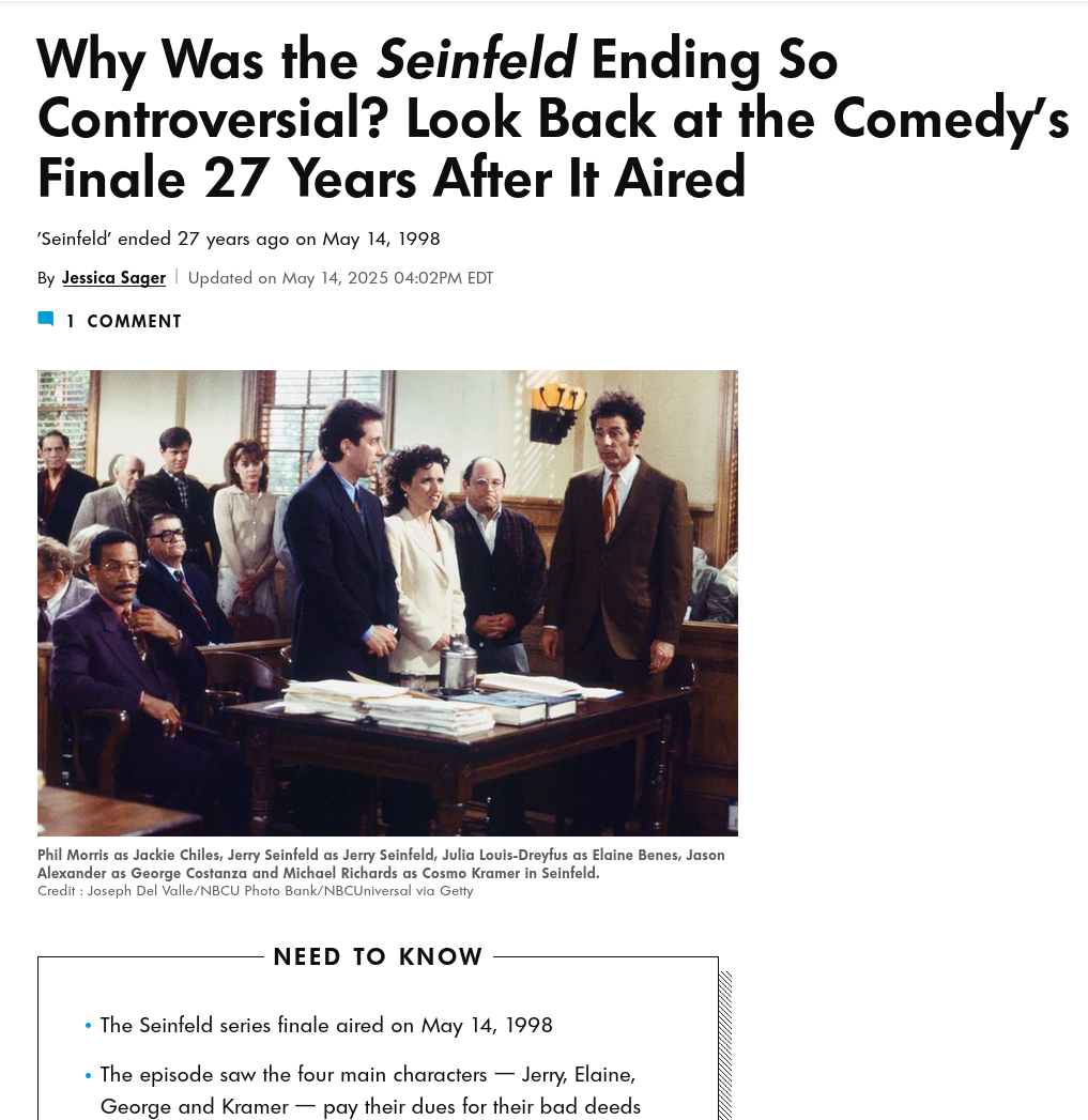 Why Was the Seinfeld Ending So Controversial? Look Back at the Comedy's Finale 27 Years After It Aired