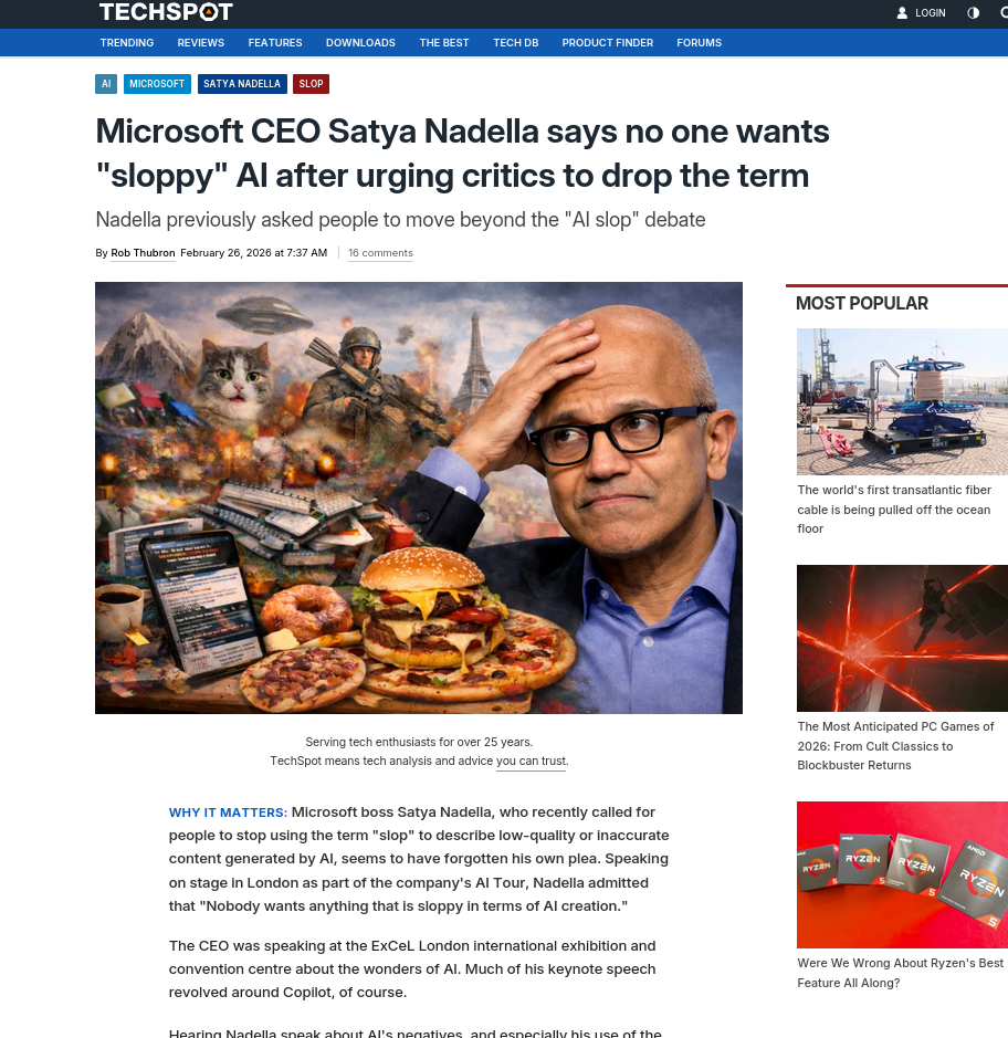 Microsoft CEO Satya Nadella says no one wants 'sloppy' AI after urging critics to drop the term