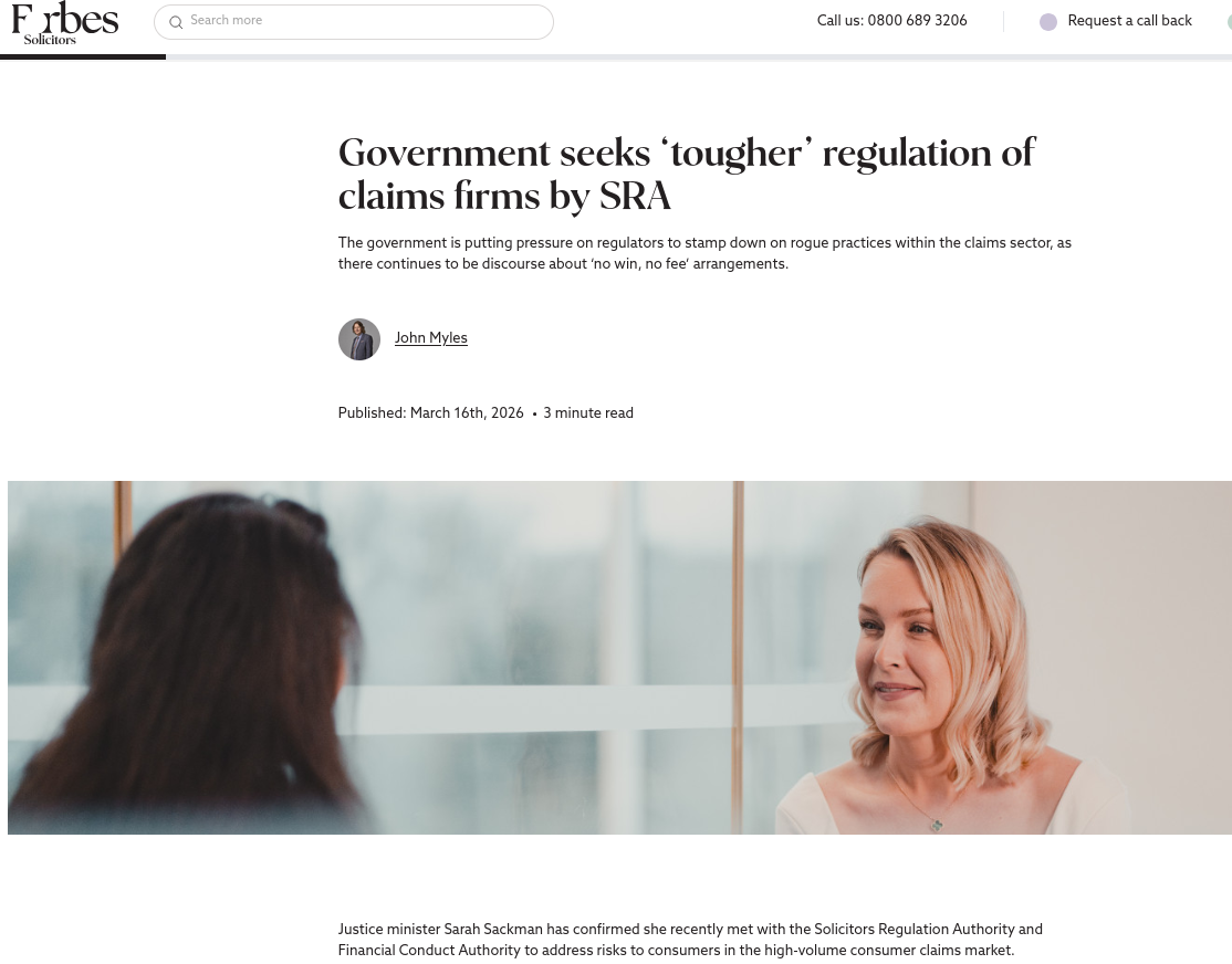 Government seeks ‘tougher’ regulation of claims firms by SRA