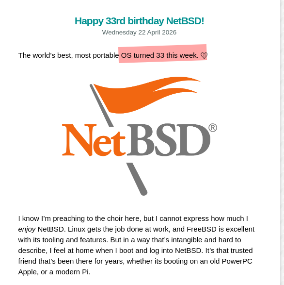Happy 33rd birthday NetBSD!