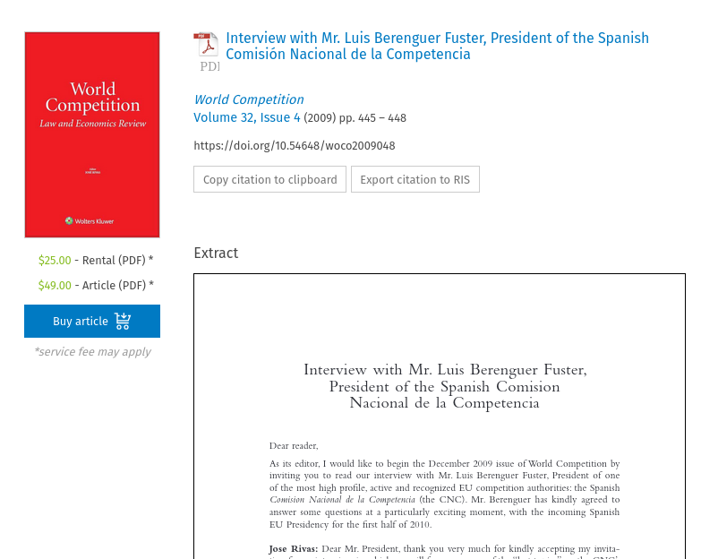 Interview with Mr. Luis Berenguer Fuster, President of the Spanish Comisión Nacional de la Competencia