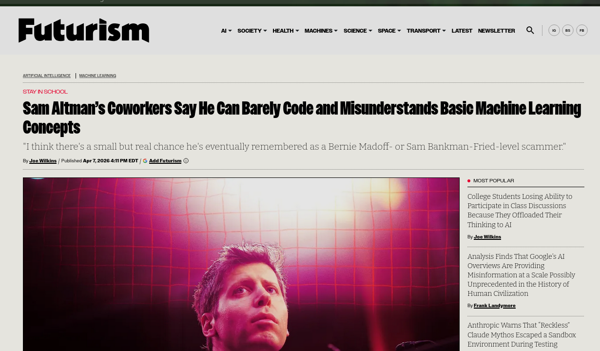 Sam Altman’s Coworkers Say He Can Barely Code and Misunderstands Basic Machine Learning Concepts