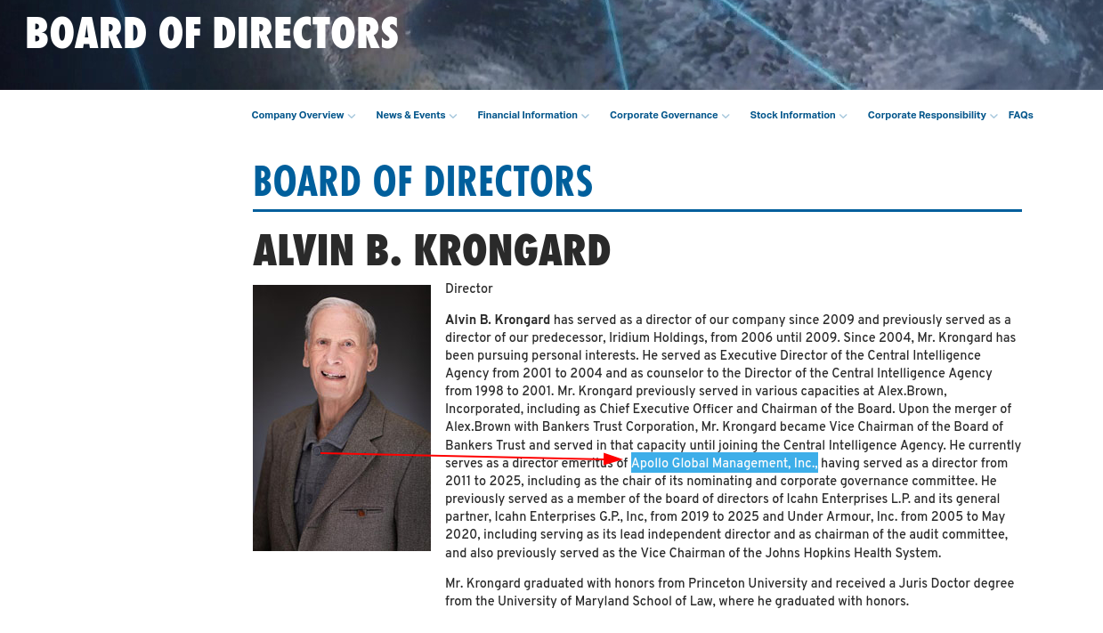 He currently serves as a director emeritus of Apollo Global Management, Inc.